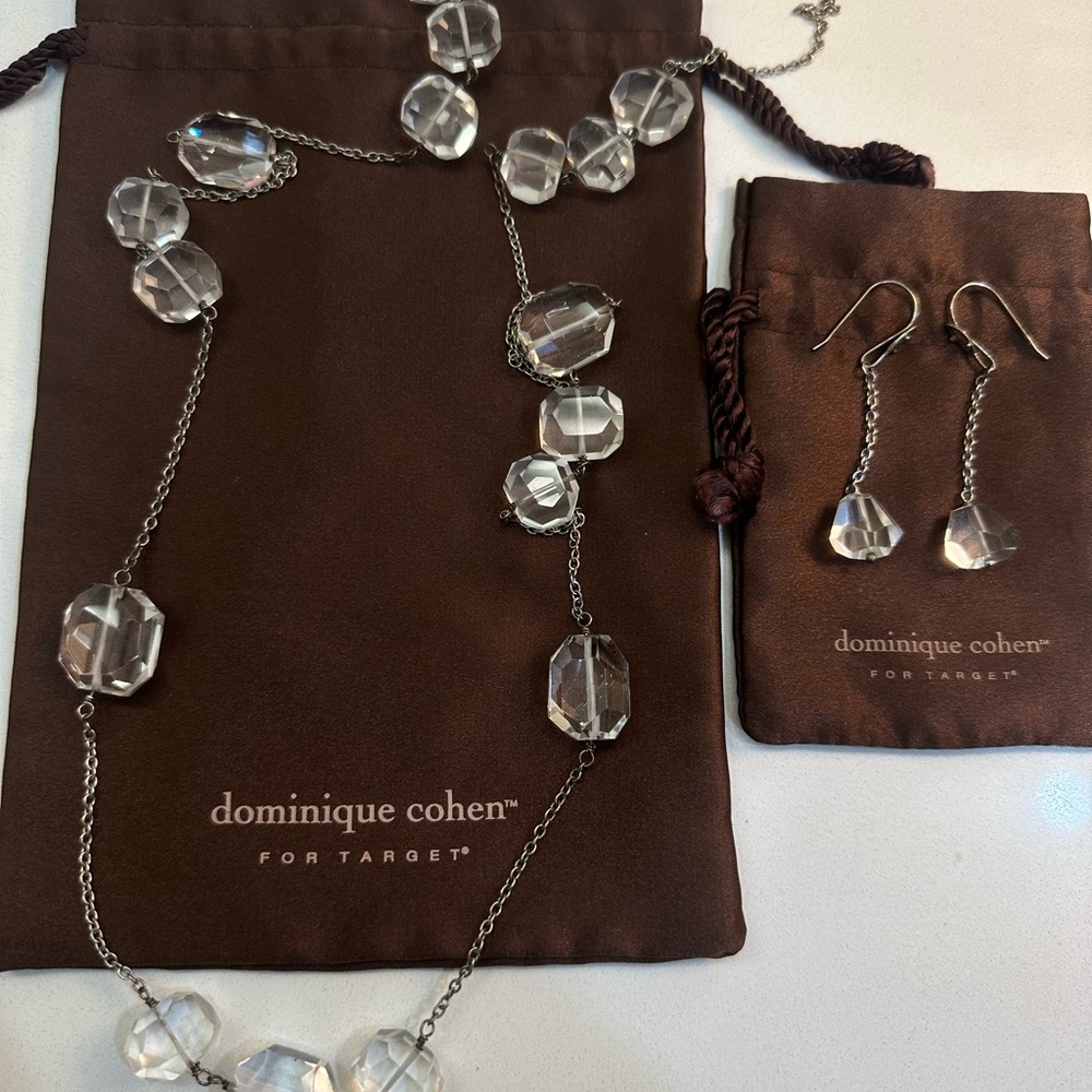 Dominique Cohen Silver Necklace with Clear Accents Matching Earrings EUC Target - Picture 3 of 13
